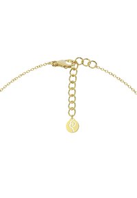 Goldene Kettenarmband mit einem Karabinerverschluss, verstellbarer Länge und einem runden Anhänger mit minimalistischem Design.