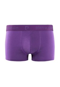 Boxer shorts violets en tissu doux et extensible. Présentent une taille assortie violette avec un motif "pierre cardin" dans un design subtil.