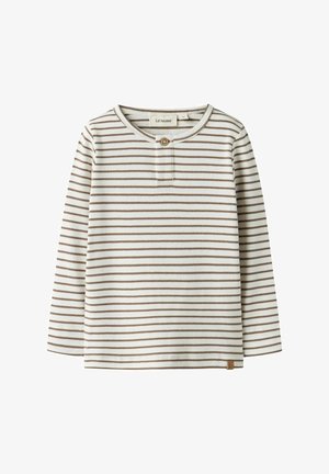 Top met lange mouwen en strepen in crème en bruin. Voorzien van een gesloten knoopsluiting, een geribbelde structuur en een klein logolabel aan de zoom.
