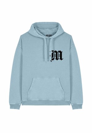 Felpa azzurra con tasca a marsupio, polsini e orlo a coste. Presenta un logo nero sul petto. Materiale morbido in misto cotone.