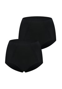 Černé vysoké spodní prádlo vyrobené z hladkého materiálu. Obsahuje bezšvový design s měkkými okraji a pohodlným, elastickým střihem.