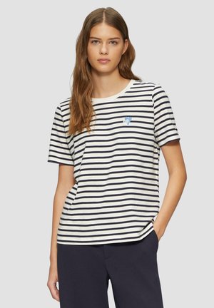 GESTREIFTES MIT HERZ-STICKEREI - Majica kratkih rukava s printom - navy