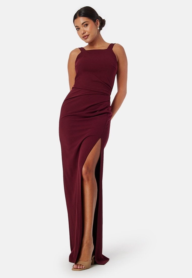 Bubbleroom SQUARE NECK SLIT MAXI DRESS - Maxi šaty - bordeaux