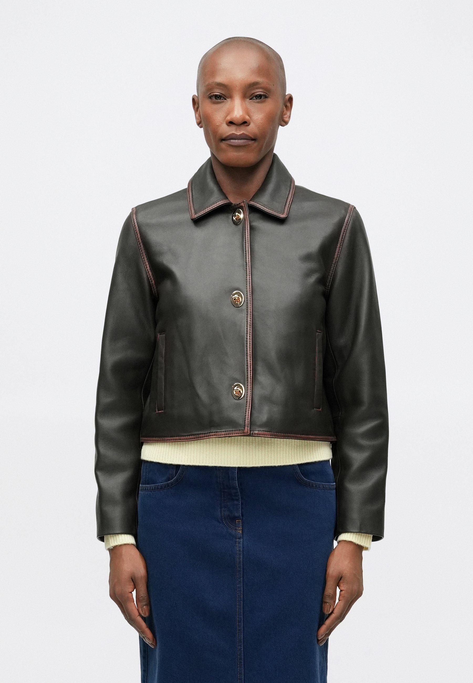 Claudie Pierlot Leather jacket - marron fonce/dark brown - Zalando