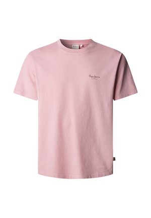 Camiseta de algodón rosa claro de manga corta con pequeño logo "Pepe Jeans London" en el pecho izquierdo y cuello redondo.