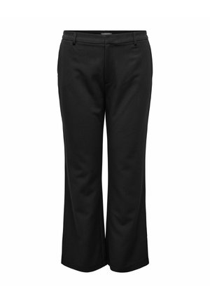 Pantalon noir formel à jambes larges avec passants de ceinture et une coupe légèrement évasée, présenté sur un fond blanc uni.