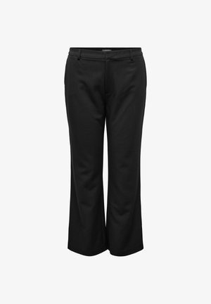 Pantalon noir formel à jambes larges avec passants de ceinture et une coupe légèrement évasée, présenté sur un fond blanc uni.
