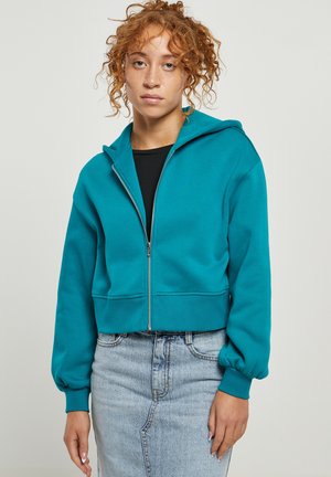 SHORT - Zip-up sweatshirt - watergreen