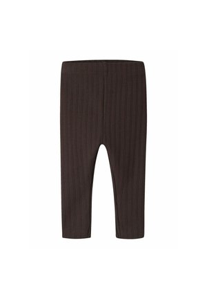 Leggings côtelés marron foncé pour enfants avec taille élastique et jambes longueur complète.