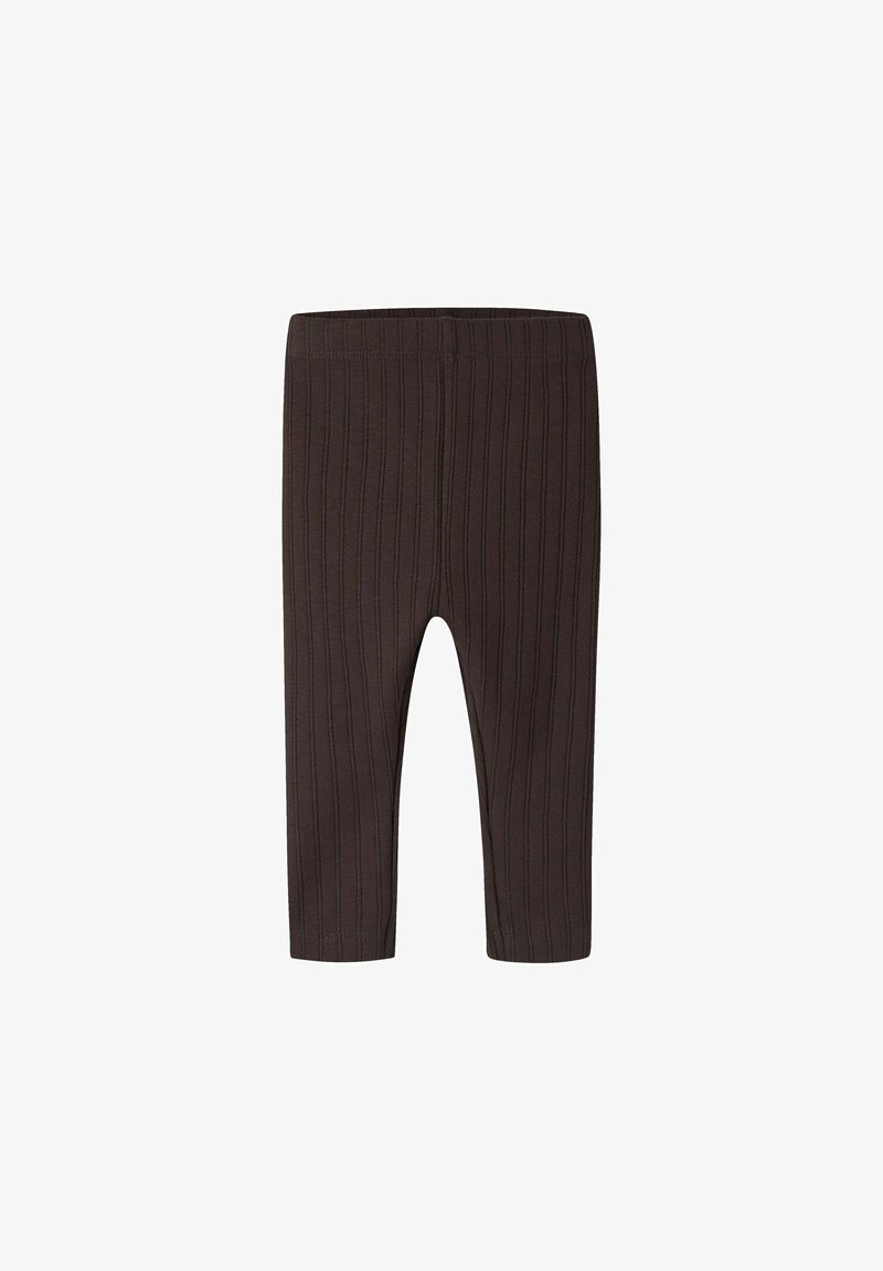 Leggings côtelés marron foncé pour enfants avec taille élastique et jambes longueur complète.