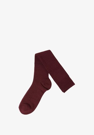 Bordeaux geribde panty's gemaakt van een zacht materiaal, met een gladde afwerking en een comfortabele tailleband voor gemakkelijk dragen.