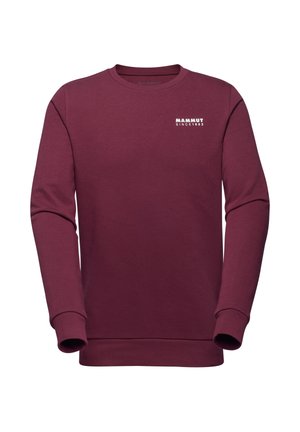 Bordeauxfarbener Rundhalsausschnitt-Pullover aus dehnbarem Material mit langenÄrmeln. Merkmale des weißen "Mammut seit 1862" Logos auf der Brust.