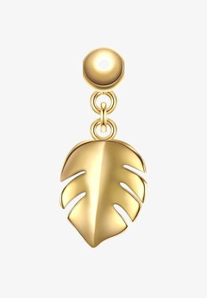 Uho zlatega lista z polirano površino. Ima okroglo zatič na vrhu in povezavo v obliki verige do zasnove lista spodaj.