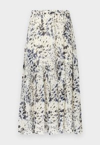 Μακριά φούστα από ελαφρύ ύφασμα με εκρού βάση και σχέδια σε ναυτικό και γκρι χρώμα, ελαστική μέση και πλισέ σχέδιο.