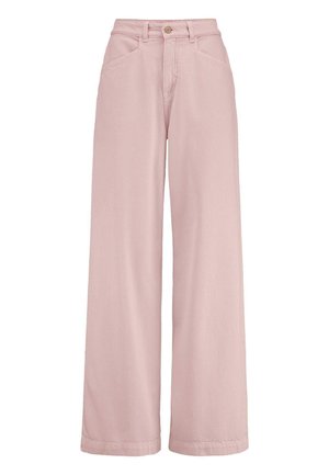 Hoch taillierte, weite Hose in Hellrosa mit vorderen Taschen, Gürtelschlaufen, Knopfverschluss und Reißverschluss.