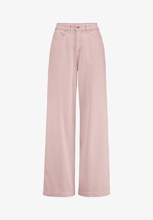 Hoch taillierte, weite Hose in Hellrosa mit vorderen Taschen, Gürtelschlaufen, Knopfverschluss und Reißverschluss.