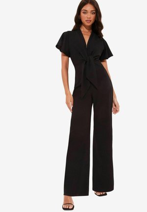 Lipsy FLUTTER SLEEVE V NECK TIE FRONT WIDE LEG - Overall / Jumpsuit - black