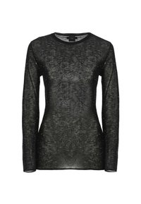 Zwarte lange mouwen crewneck top van doorschijnende stof met verspreide kleine sprankelende versieringen.