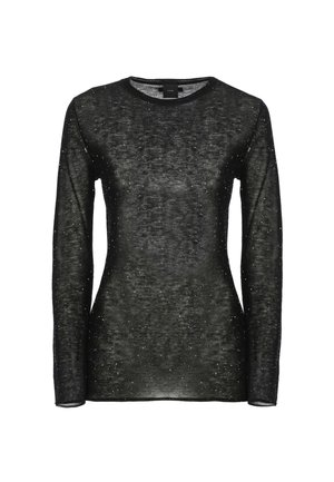 Top negro de manga larga con cuello redondo, fabricado en material transparente y con pequeños adornos brillantes dispersos por toda su superficie.