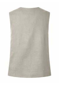 Gilet sans manches en mélange de lin gris clair avec un dos droit et des détails de couture minimaux.