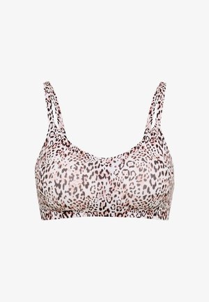 Sportska majica s leopard uzorkom, s tankim dvostrukim naramenicama i bešavnim dizajnom, prikazana na bijeloj pozadini.