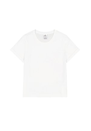 Weißes Baumwoll-T-Shirt mit Rundhalsausschnitt, kurzen Ärmeln und einer leicht lockeren Passform. Schlichtes Design, ohne sichtbare Muster oder Akzente.