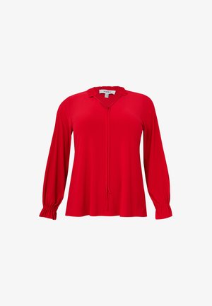 Rode blouse met lange mouwen van een gladde stof, met een ruches halslijn en een strikdetail, en gathered manchetten voor een ontspannen pasvorm.