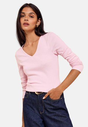 Friends Like These, V-NECK LONG SLEEVE RIBBED TOP - Long sleeved top - blush pink
