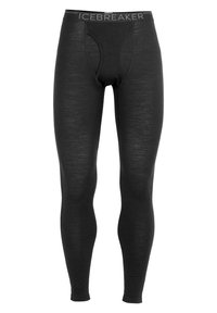 Zwarte leggings van een wollen blend, met een gevormde pouch, een dunne tailleband met het "ICEBREAKER" logo en een zachte textuur.