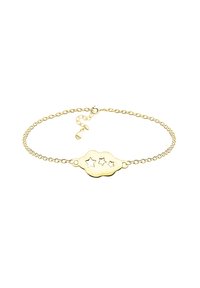 Bracciale in oro con pendente a forma di nuvola decorato da tre aperture a forma di stella. Lunghezza regolabile con un gancio per un fissaggio sicuro.
