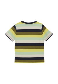 Kortärmad t-shirt med växlande ränder i gult, mint, creme och marinblått. Bomullstyg, rund halsringning och avslappnad passform.