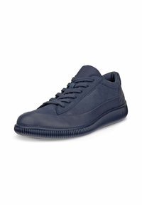Marineblaue Sneakers mit glattem Lederfinish, runder Zehenpartie und strukturiertem Gummisole. Mit flachen Schnürsenkeln und gepolstertem Knöchelbereich.