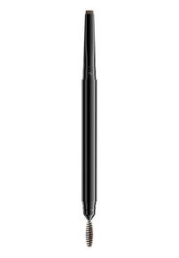 Crayon à sourcils noir avec une pointe fine d'un côté et une brosse spiralée de l'autre. Texture lisse avec une pointe affûtée pour une application précise.