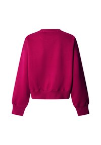 Jasnoróżowy długi rękaw sweatshirt z prążkowanymi mankietami i dołem, pokazany z tyłu na białym tle.