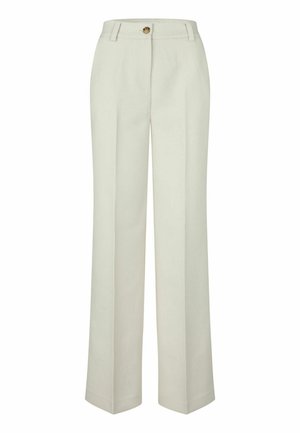 Gaiši krēmkrāsas taisnas bikses ar jostas cilpām un vienu pogu pie jostasvietas.