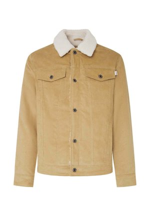 Giacca in corduroy di colore marrone chiaro con un morbido collarino in shearling bianco, dotata di due tasche sul petto e sei bottoni frontali. Design slim fit.