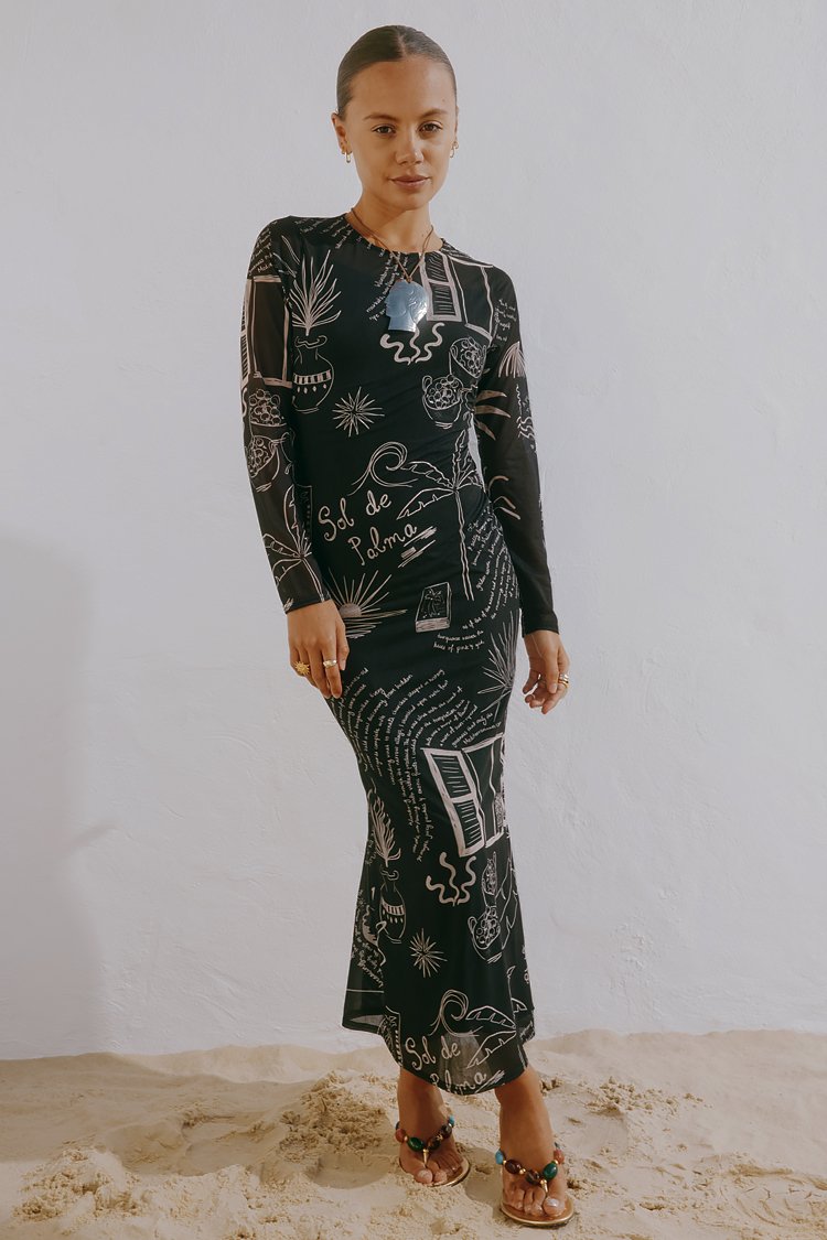 Never Fully Dressed - MONO PALMA DRESS - Maxikjole - black/white, Forstørre