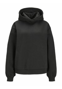 Svart hoodie med en rymlig huva, lång ärm och elastiska mudd. Tillverkad i mjukt, slätt tyg med en avslappnad passform.
