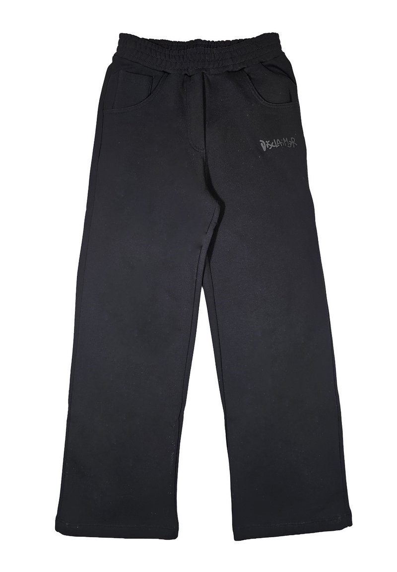 Pantaloni tuta neri in morbido tessuto, dotati di un elastico in vita, due tasche laterali e un piccolo logo sulla parte anteriore.