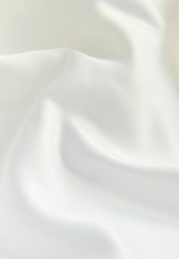 Valge siidkangas sujuva tekstuuriga, millel on pehmed voldid ja õrn sära, rõhutades selle valguse peegeldust ja langevust.