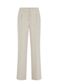 Heledat beeži naiselikud pükstest ees voldid ja sirged sääred valgel taustal.