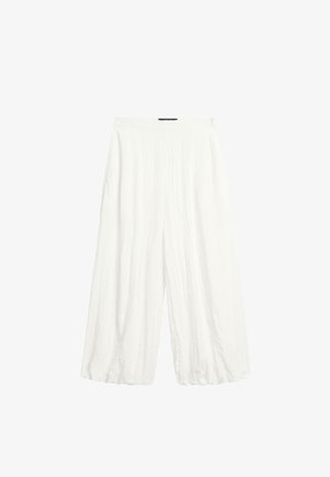Hvide vidde-plisserede bukser med elastisk talje og løstsiddende, flydende stof.