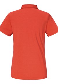 Rotes Polohemd mit Kragen, kurzen Ärmeln und strukturiertem Muster. Verfügt über gestickte Details und eine lockere Passform.