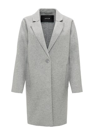 Cappotto in misto lana grigio con rever a revers, chiusura a un pulsante e due tasche laterali. Presenta una vestibilità dritta e un design di lunghezza media.