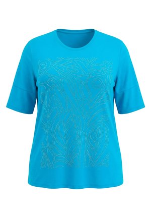 Ulla Popken, RHINESTONE LEAF SHORT SLEEVE TEE - T-Shirt print - aqua turquoise