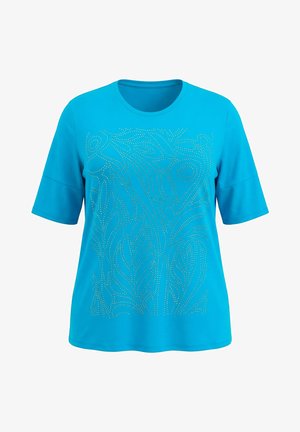 Ulla Popken, RHINESTONE LEAF SHORT SLEEVE TEE - T-shirts print - aqua turquoise