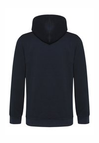 Marineblaue Kapuzenjacke mit Kordelzug und langen Ärmeln. Mit gerippten Bündchen und Saum, weicher Textur und minimalistischem Design.
