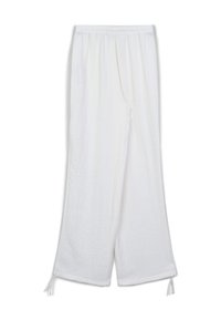 Weiße weit geschnittene Hosen aus einem leichten, strukturierten Stoff. Mit einem elastischen Bund und Bindebanddetails am Saum.