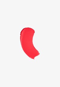 Tache de peinture rouge vif avec des bords lisses et arrondis sur un fond blanc uni.