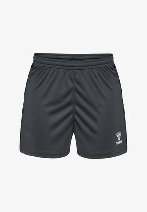 Graue Sportshorts aus glattem Stoff. Mit einem elastischen Bund und reflektierendem Logo-Detail an der unteren Vorderseite.